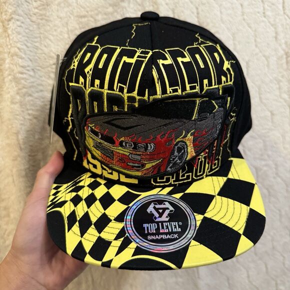 NWT Top Level Racing Car 1992 Flames Graphic Print Snap Back Hat‎ One Size - Picture 2 of 16
